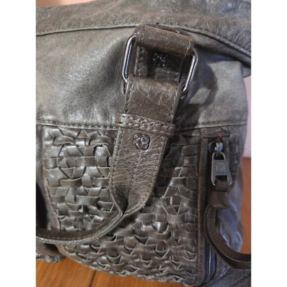 Elliot Luca Weaved Genuine Leather Boho Shoulder Crossbody Hand Bag Gray - Picture 2 of 9